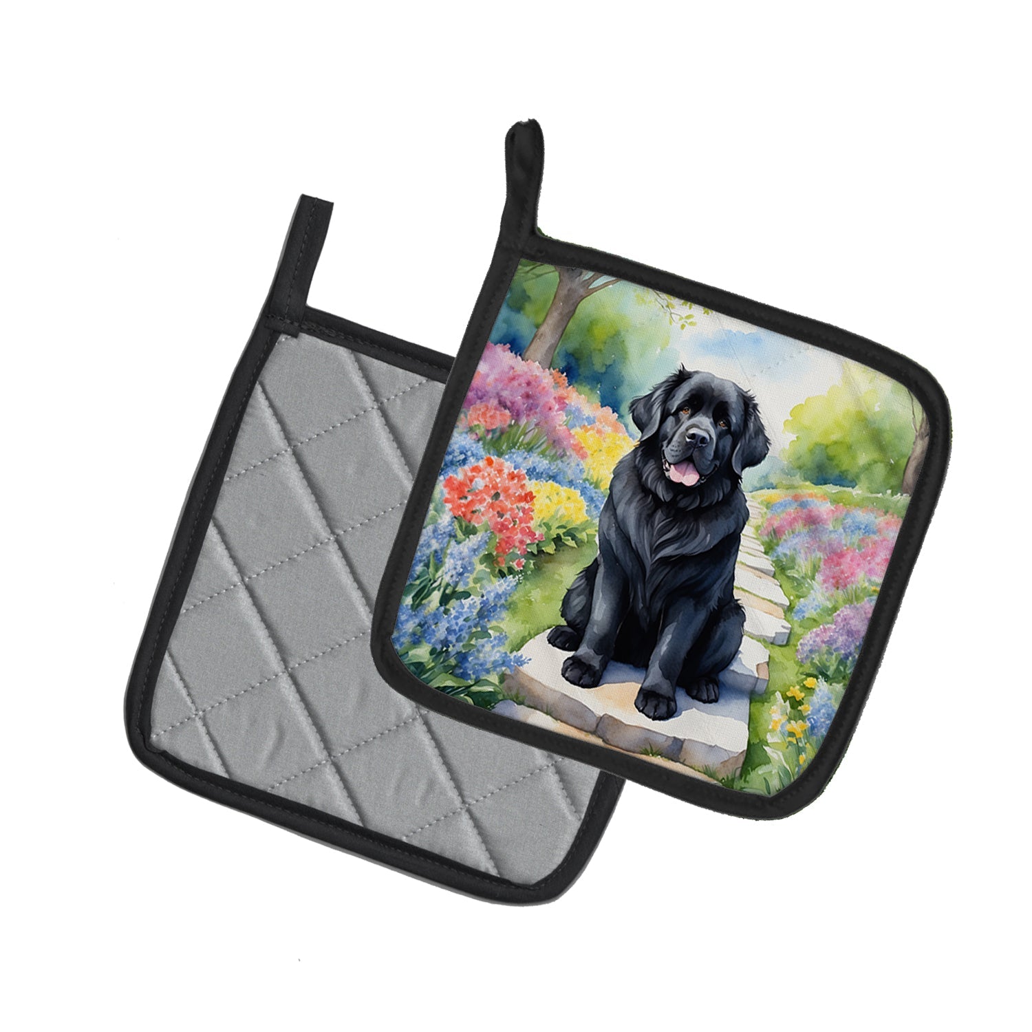Newfoundland Spring Path Pot Holder Set of 2 Heat Resistant Quilted Hot Pads 7.5 x 7.5 Inch, Insulated Kitchen Trivets for Cooking & Baking