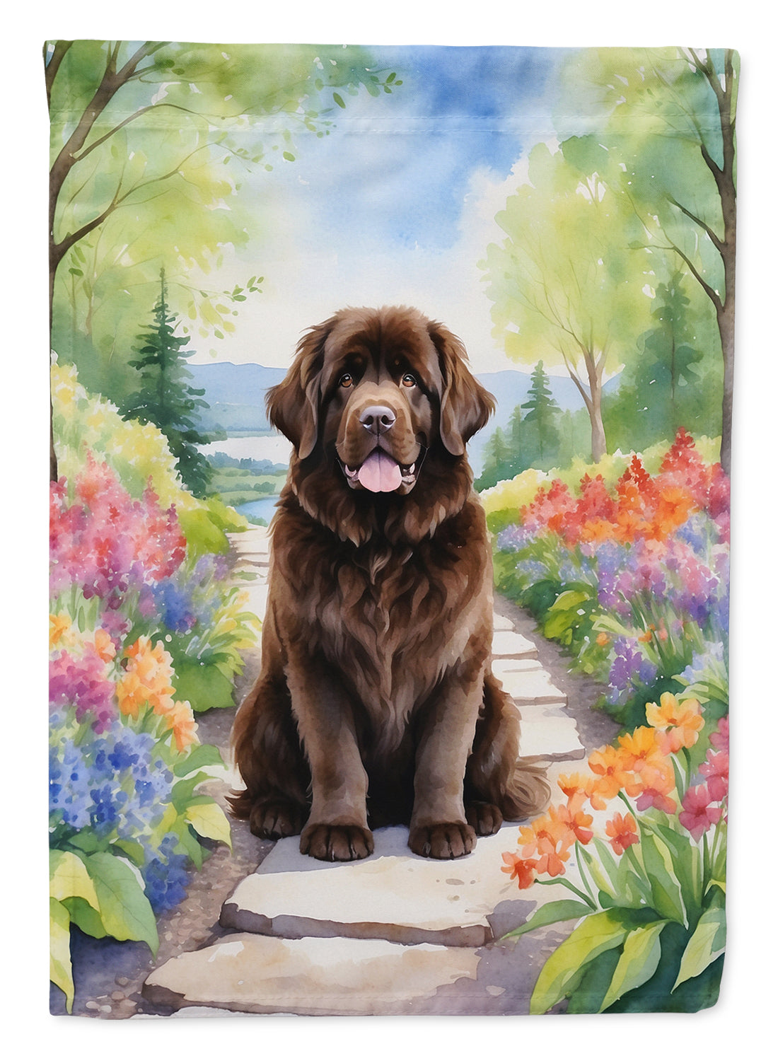 Newfoundland Spring Path House Flag 28x40 Porch Sleeve Pole Decorative Outside Yard Banner Artwork Wall Hanging, Polyester