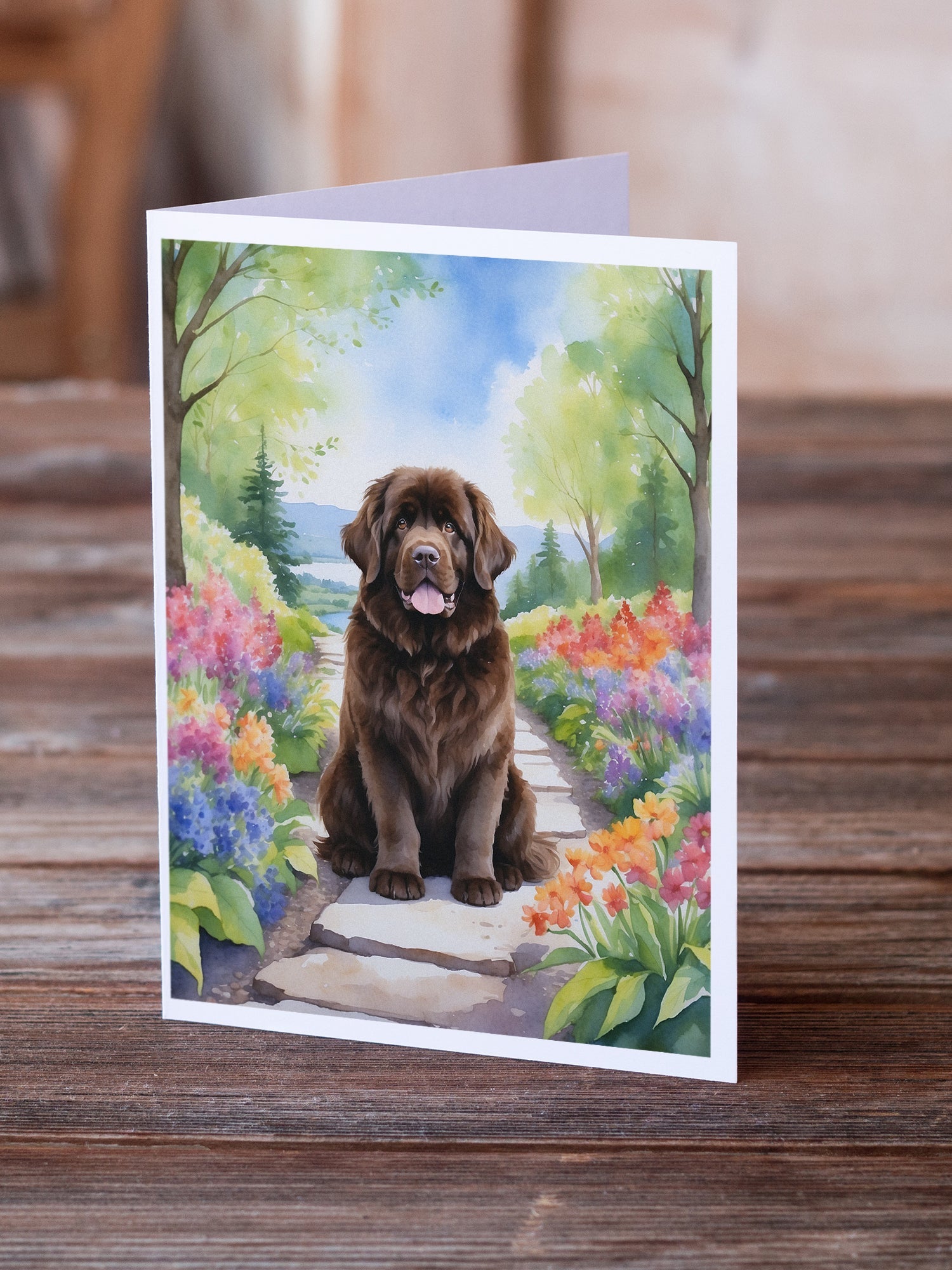 Newfoundland Spring Path Greeting Cards Pack of 8 Blank Cards with Envelopes Whimsical A7 Size 5x7