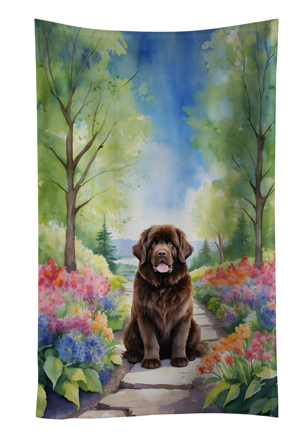 Newfoundland Spring Path Kitchen Towel Velour Plush Front and Cotton Loop Back Machine Washable