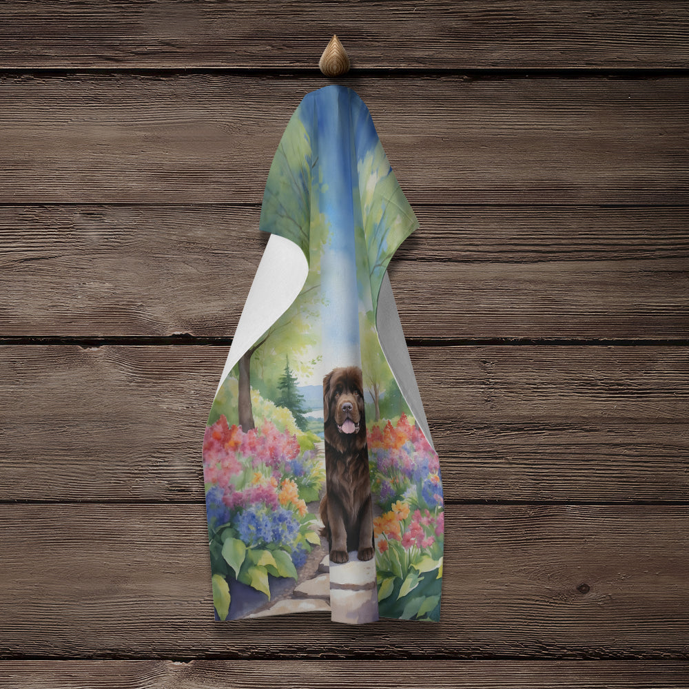 Newfoundland Spring Path Kitchen Towel Velour Plush Front and Cotton Loop Back Machine Washable