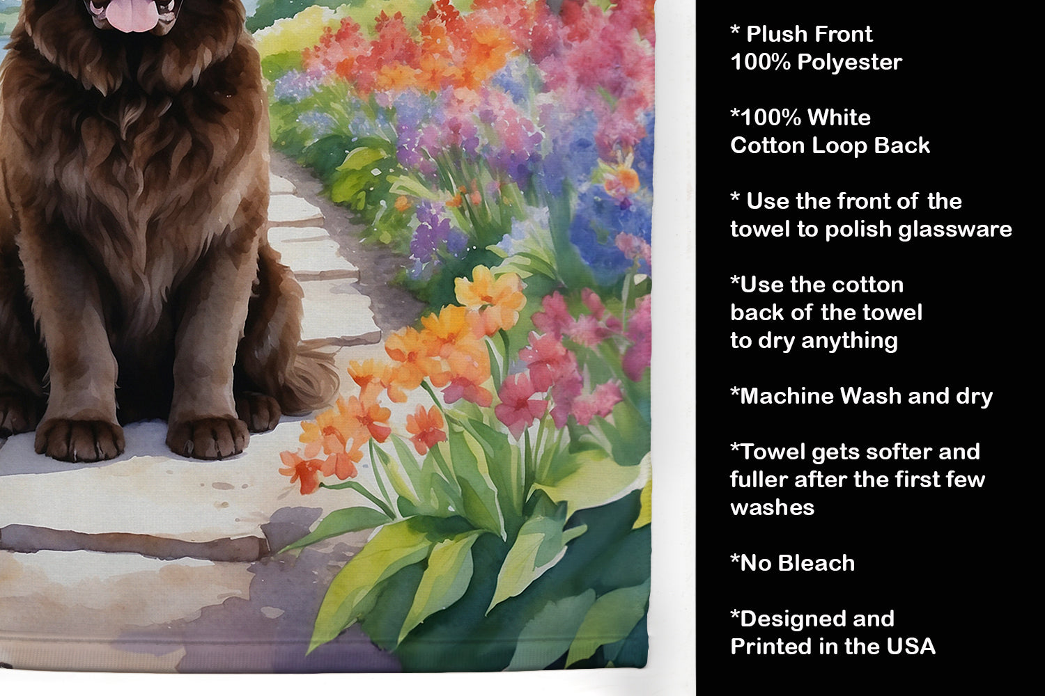 Newfoundland Spring Path Kitchen Towel Velour Plush Front and Cotton Loop Back Machine Washable