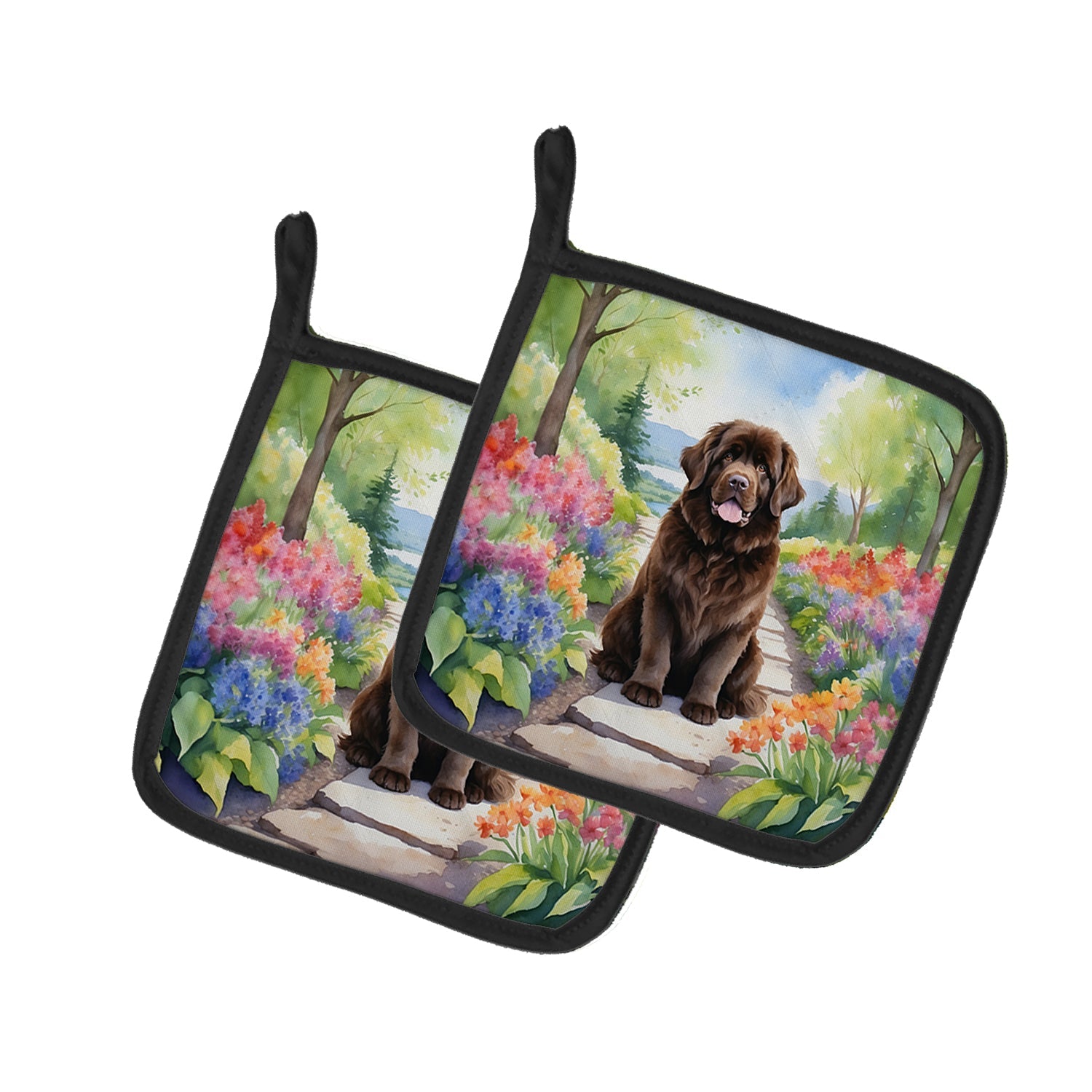 Newfoundland Spring Path Pot Holder Set of 2 Heat Resistant Quilted Hot Pads 7.5 x 7.5 Inch, Insulated Kitchen Trivets for Cooking & Baking