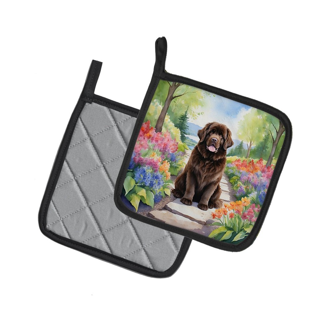 Newfoundland Spring Path Pot Holder Set of 2 Heat Resistant Quilted Hot Pads 7.5 x 7.5 Inch, Insulated Kitchen Trivets for Cooking & Baking