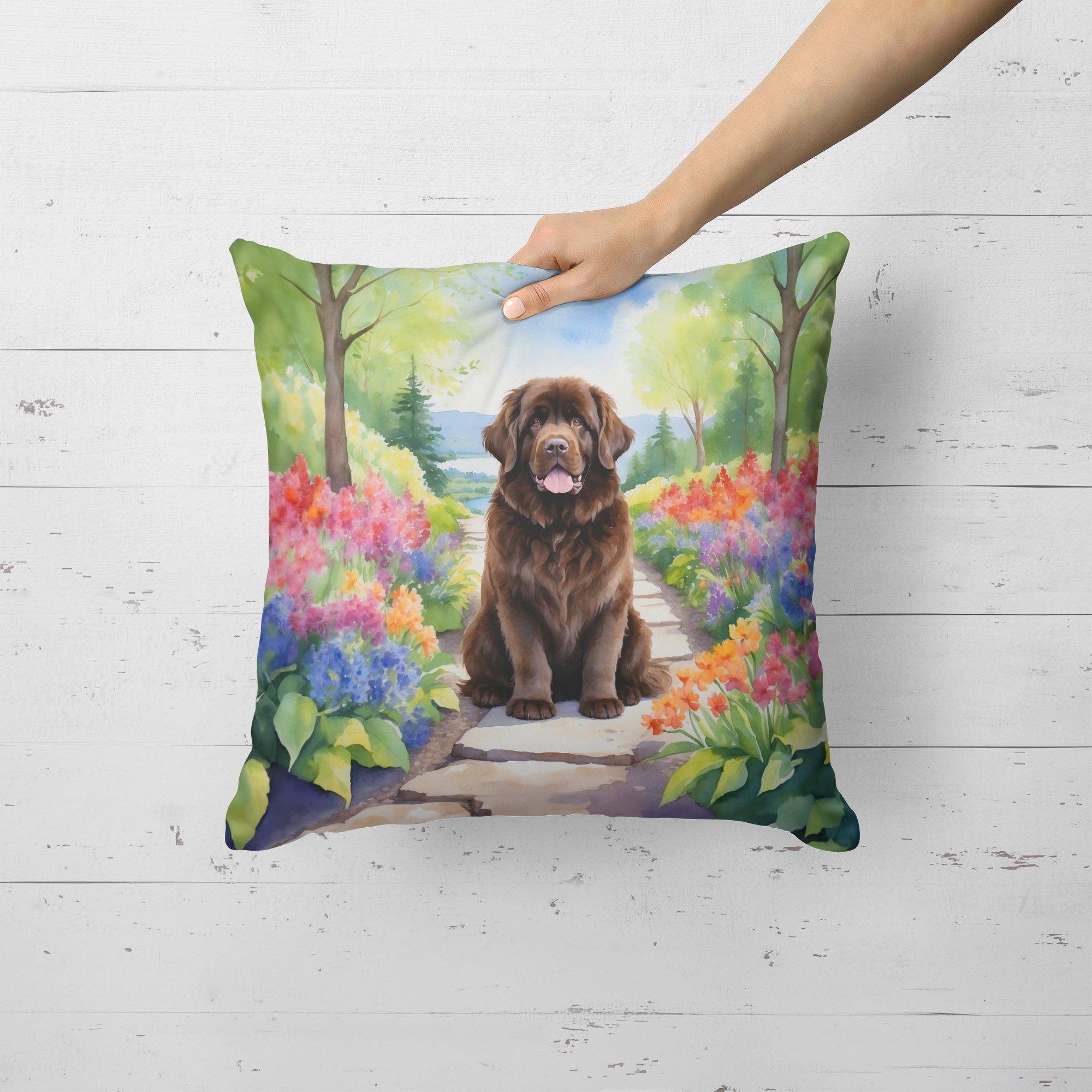 Newfoundland Spring Path Decorative Throw Pillow 18x18 Indoor Outdoor Accent Cushion, Fabric Cover with Insert for Sofa, Bed, Porch & Living Room