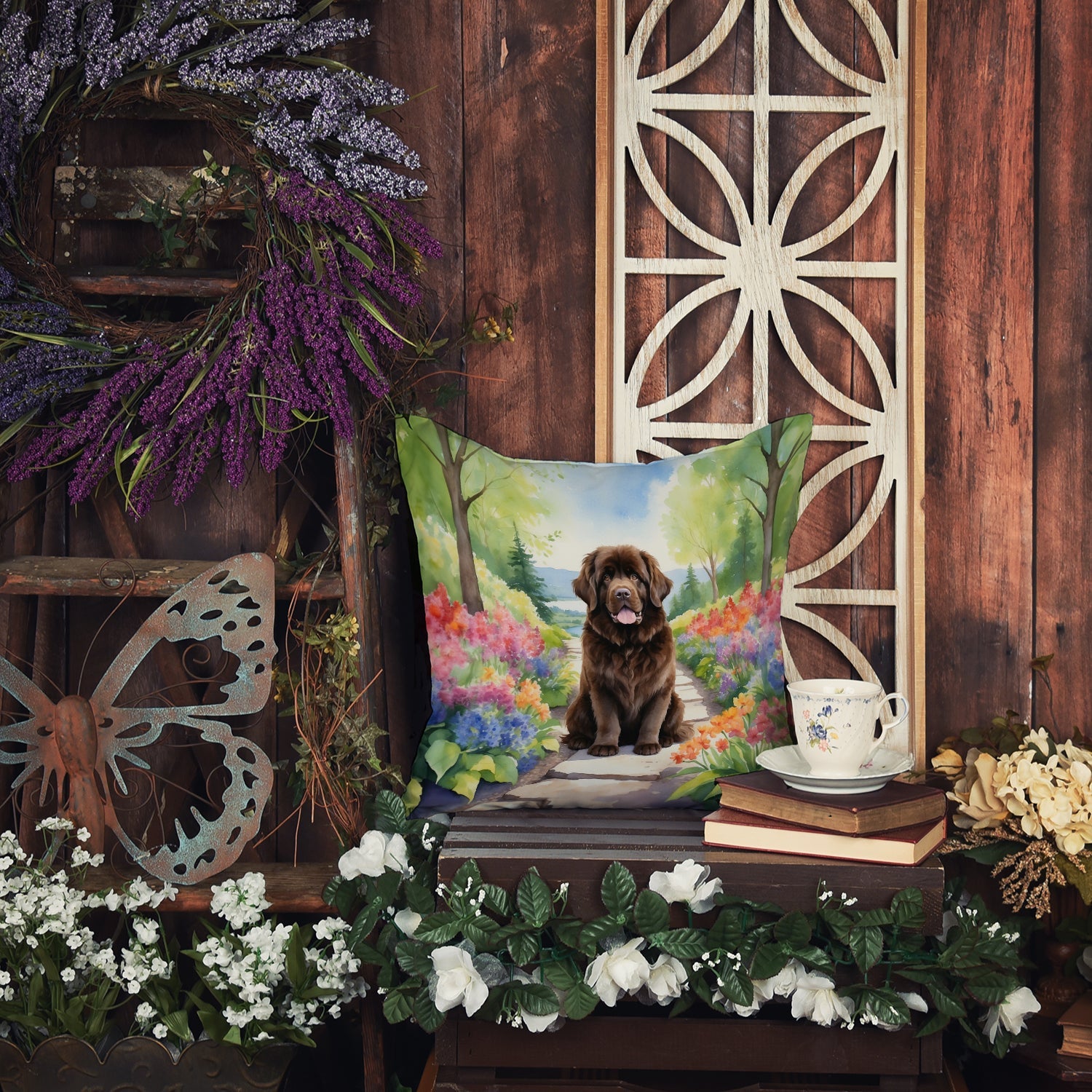 Newfoundland Spring Path Decorative Throw Pillow 18x18 Indoor Outdoor Accent Cushion, Fabric Cover with Insert for Sofa, Bed, Porch & Living Room