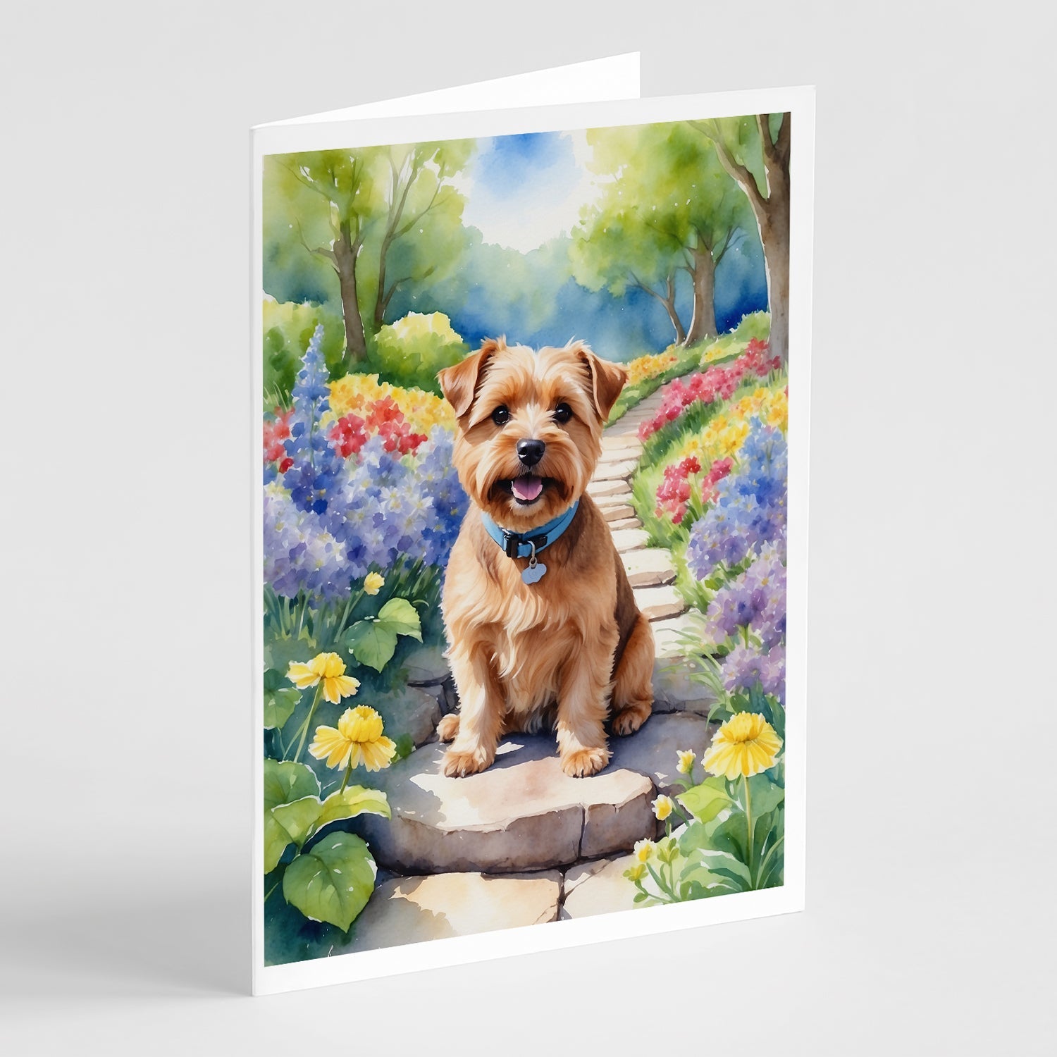 Norfolk Terrier Spring Path Greeting Cards Pack of 8 Blank Cards with Envelopes Whimsical A7 Size 5x7