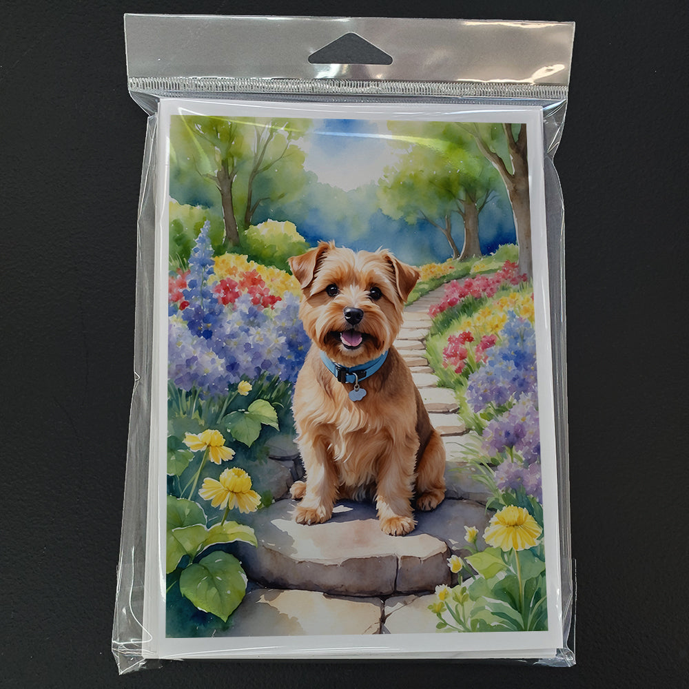 Norfolk Terrier Spring Path Greeting Cards Pack of 8 Blank Cards with Envelopes Whimsical A7 Size 5x7