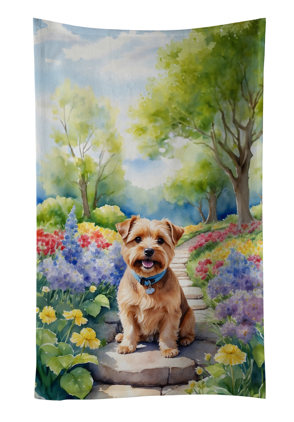 Norfolk Terrier Spring Path Kitchen Towel Velour Plush Front and Cotton Loop Back Machine Washable