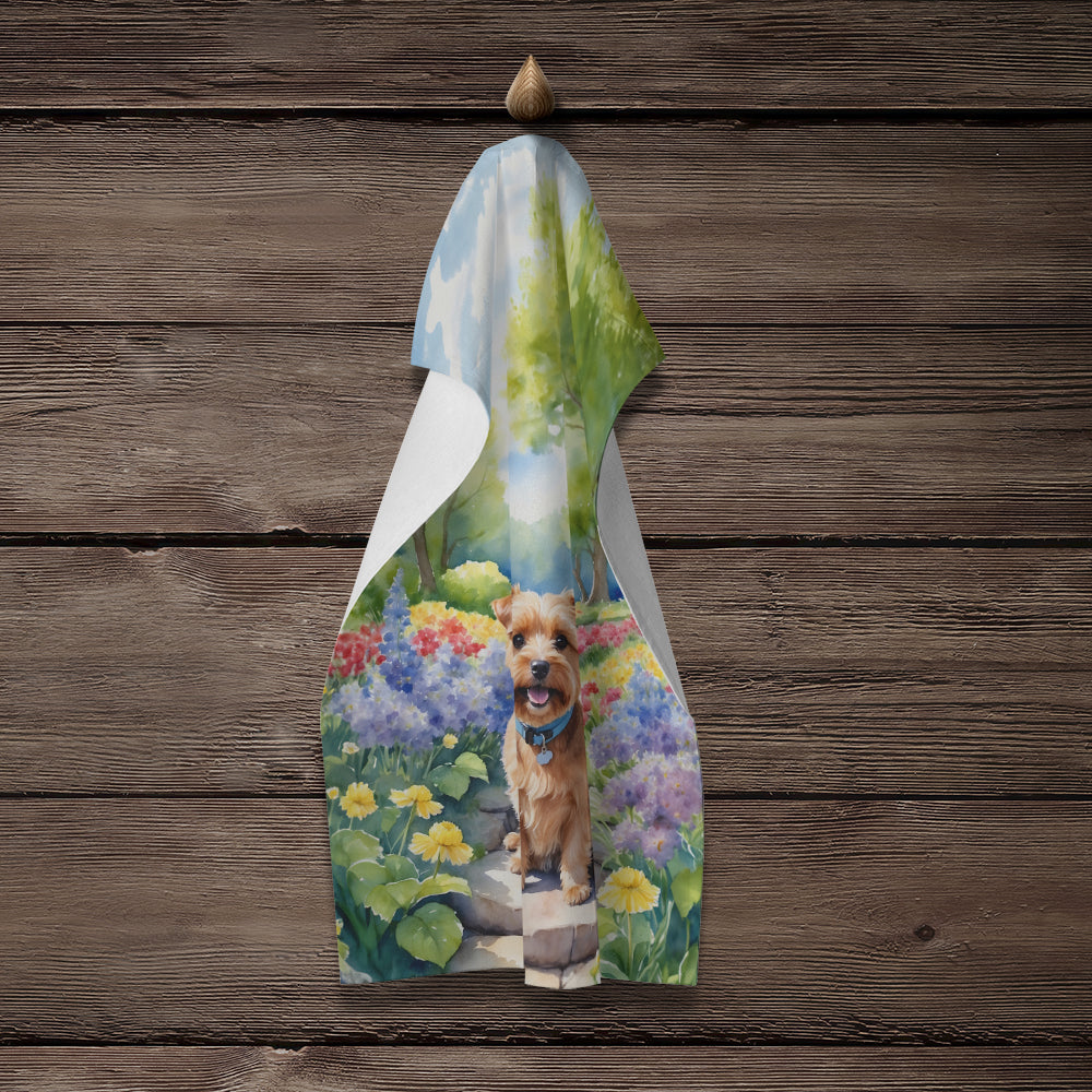Norfolk Terrier Spring Path Kitchen Towel Velour Plush Front and Cotton Loop Back Machine Washable
