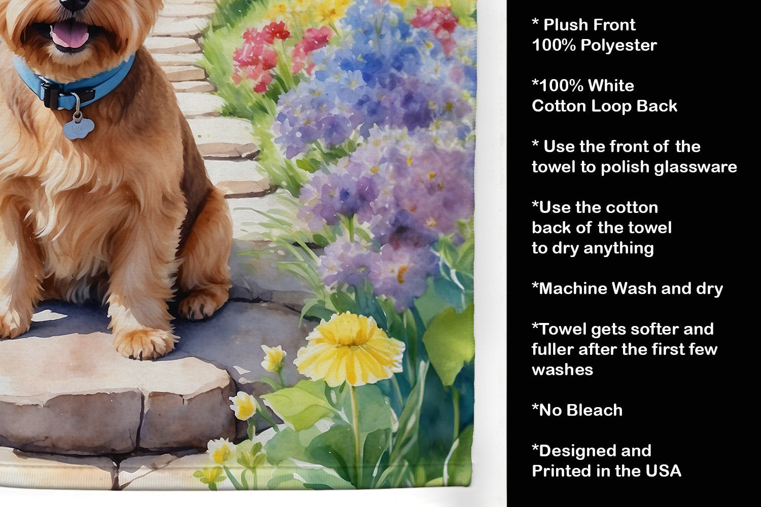 Norfolk Terrier Spring Path Kitchen Towel Velour Plush Front and Cotton Loop Back Machine Washable
