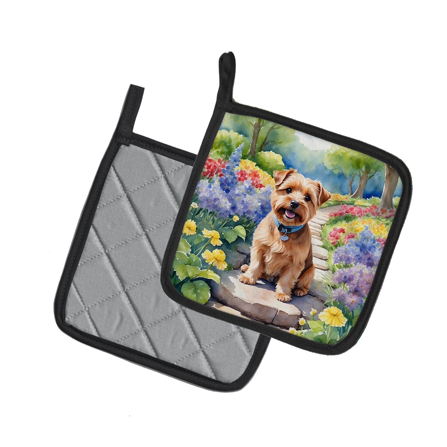 Norfolk Terrier Spring Path Pot Holder Set of 2 Heat Resistant Quilted Hot Pads 7.5 x 7.5 Inch, Insulated Kitchen Trivets for Cooking & Baking