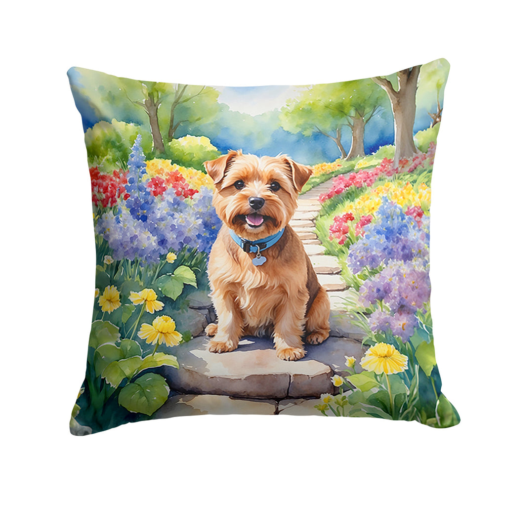 Norfolk Terrier Spring Path Decorative Throw Pillow 18x18 Indoor Outdoor Accent Cushion, Fabric Cover with Insert for Sofa, Bed, Porch & Living Room