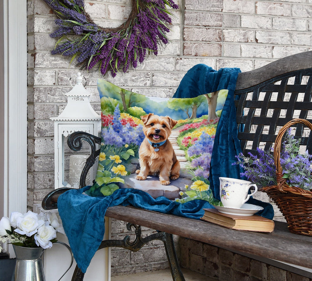Norfolk Terrier Spring Path Decorative Throw Pillow 18x18 Indoor Outdoor Accent Cushion, Fabric Cover with Insert for Sofa, Bed, Porch & Living Room