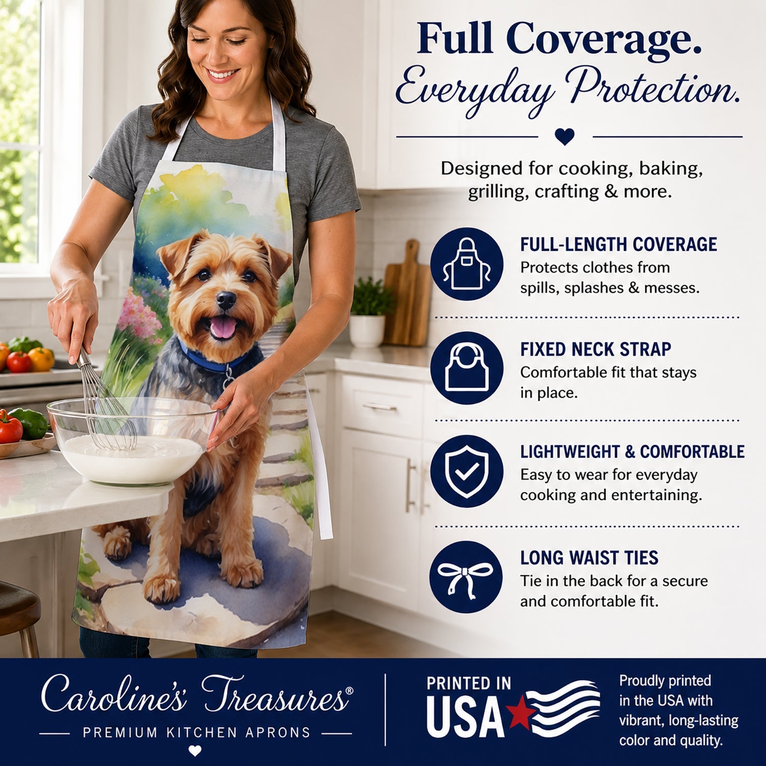 Norfolk Terrier Spring Path Apron Cooking Kitchen Server Baking Crafts Gardening for Adult Women Men, Unisex, Large, Multicolor