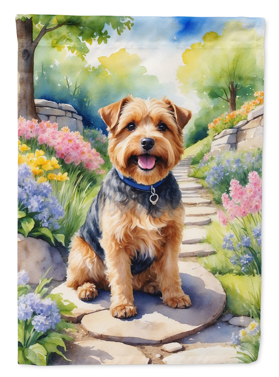 Norfolk Terrier Spring Path House Flag 28x40 Porch Sleeve Pole Decorative Outside Yard Banner Artwork Wall Hanging, Polyester