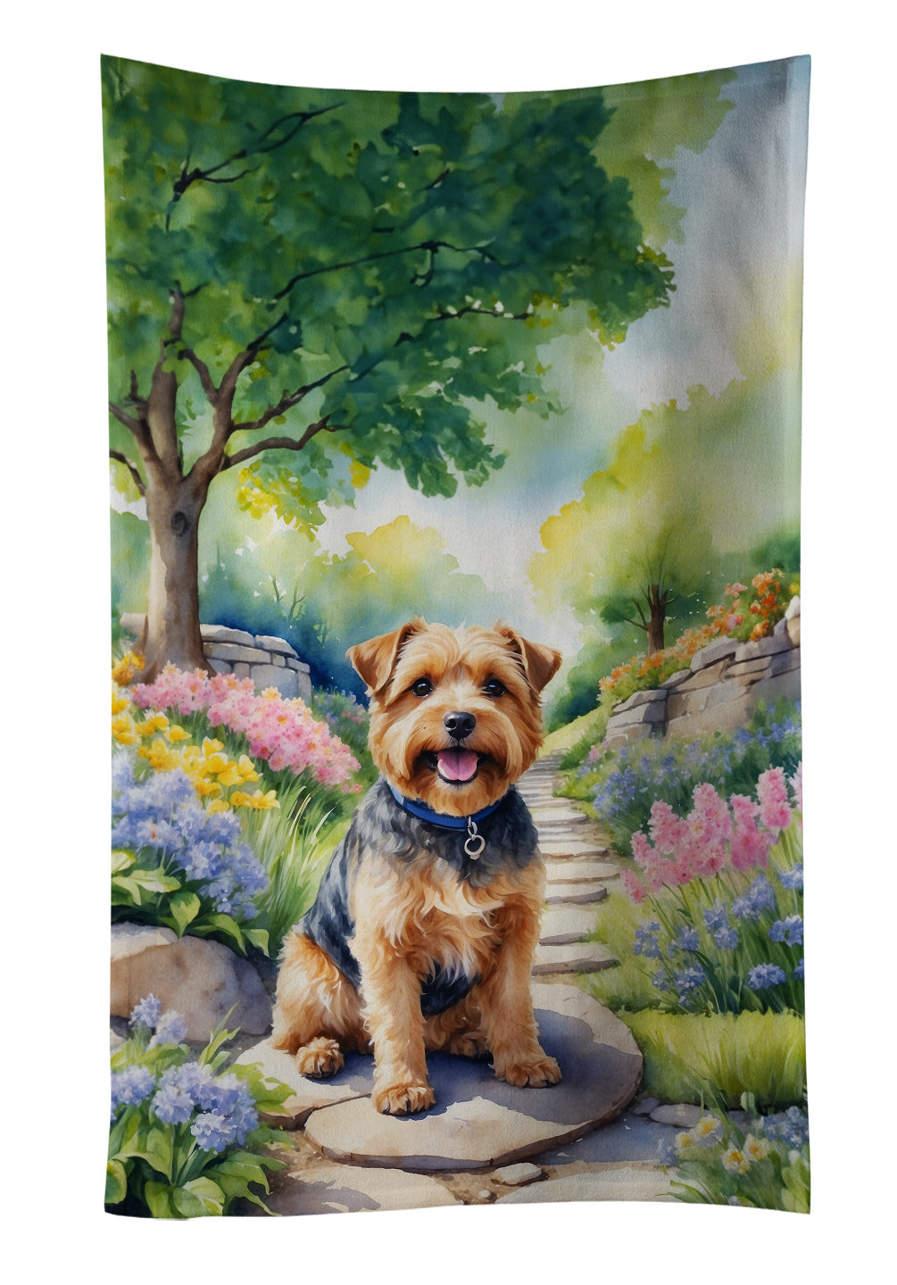 Norfolk Terrier Spring Path Kitchen Towel Velour Plush Front and Cotton Loop Back Machine Washable