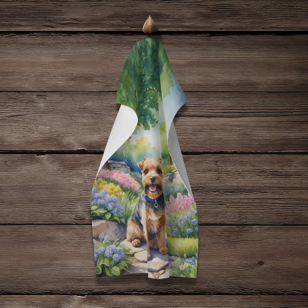 Norfolk Terrier Spring Path Kitchen Towel Velour Plush Front and Cotton Loop Back Machine Washable