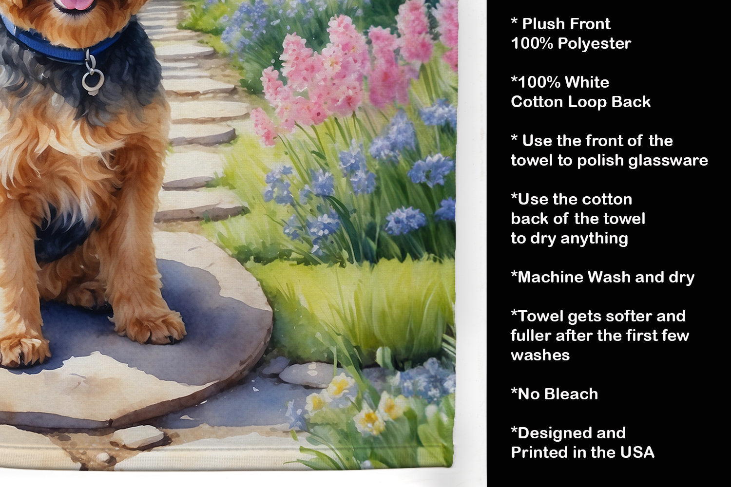 Norfolk Terrier Spring Path Kitchen Towel Velour Plush Front and Cotton Loop Back Machine Washable