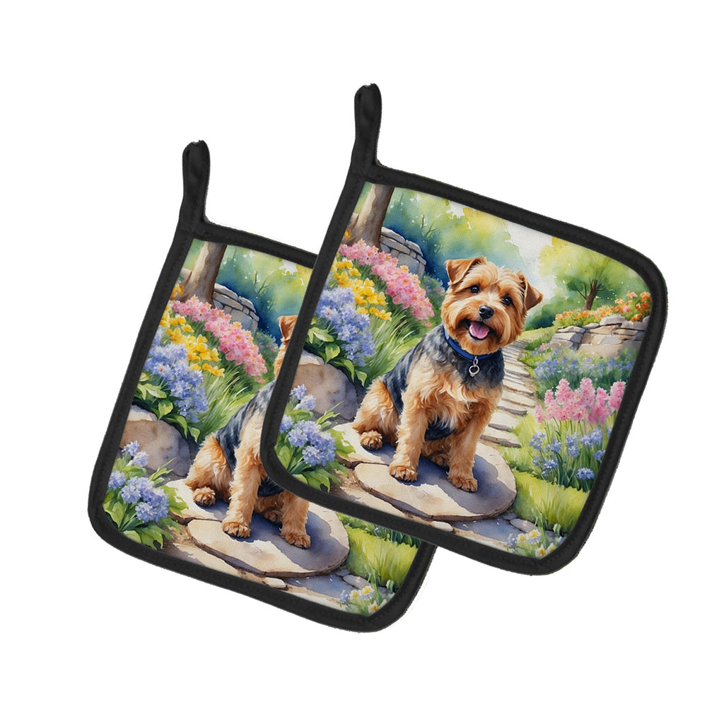 Norfolk Terrier Spring Path Pot Holder Set of 2 Heat Resistant Quilted Hot Pads 7.5 x 7.5 Inch, Insulated Kitchen Trivets for Cooking & Baking