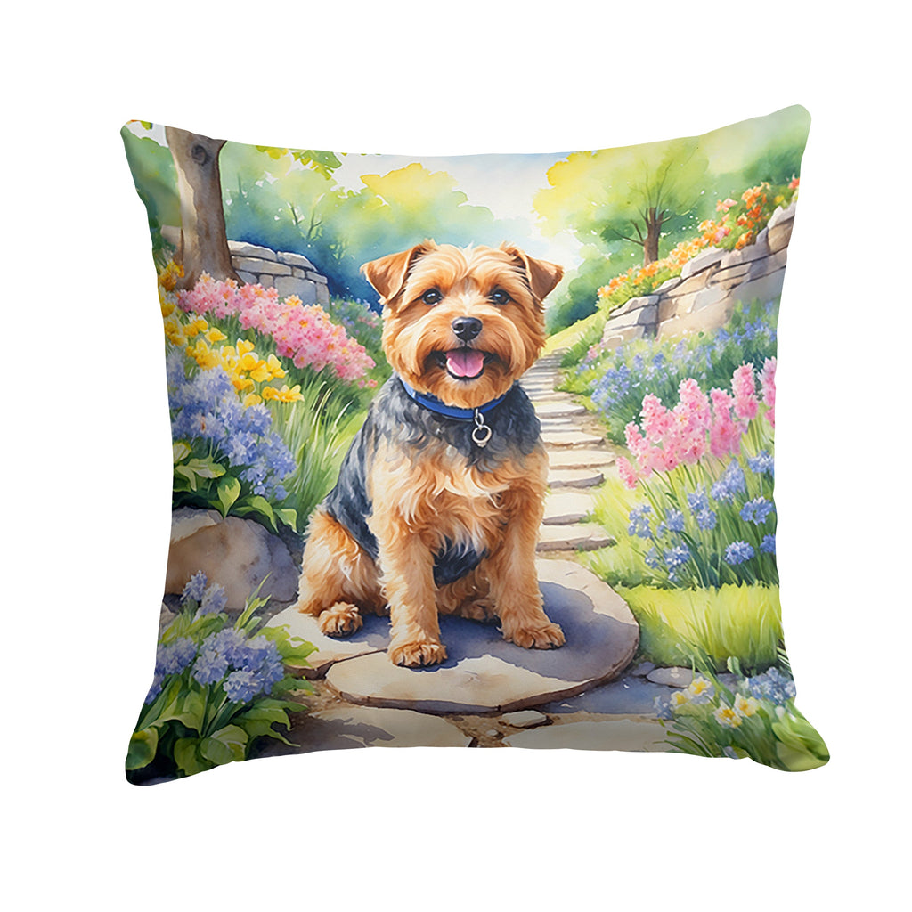 Norfolk Terrier Spring Path Decorative Throw Pillow 14x14 Indoor Outdoor Accent Cushion, Fabric Cover with Insert for Sofa, Bed, Porch & Living Room