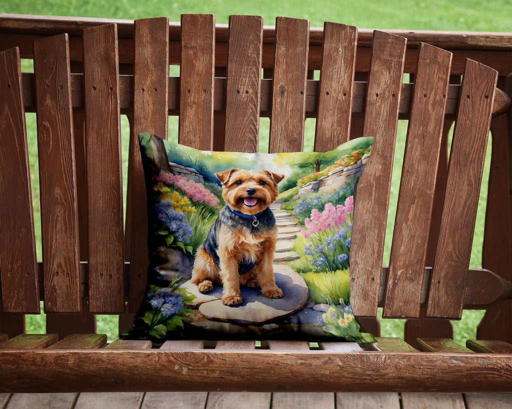 Norfolk Terrier Spring Path Decorative Throw Pillow 14x14 Indoor Outdoor Accent Cushion, Fabric Cover with Insert for Sofa, Bed, Porch & Living Room