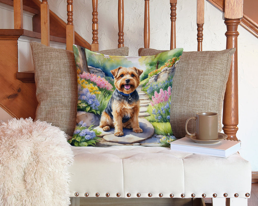 Norfolk Terrier Spring Path Decorative Throw Pillow 14x14 Indoor Outdoor Accent Cushion, Fabric Cover with Insert for Sofa, Bed, Porch & Living Room