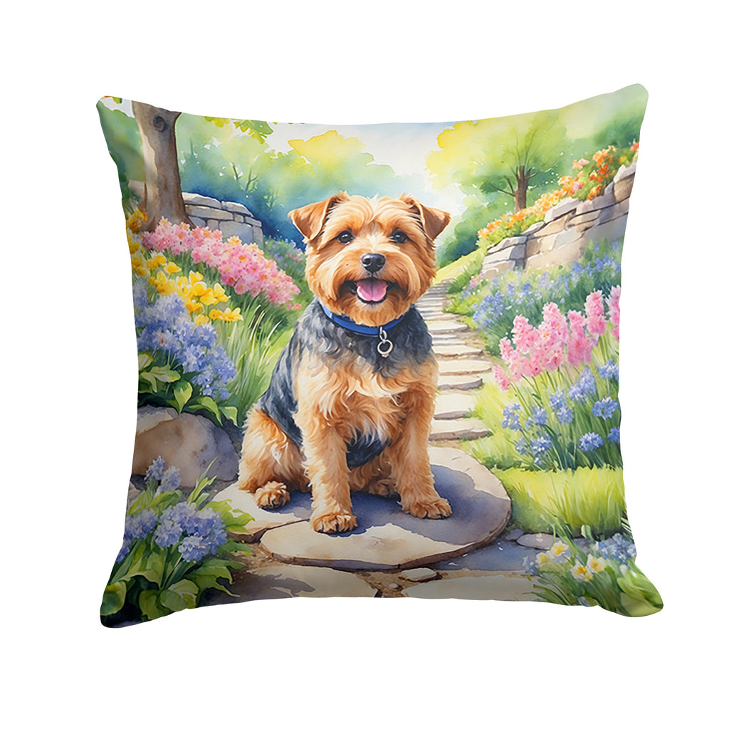 Norfolk Terrier Spring Path Decorative Throw Pillow 18x18 Indoor Outdoor Accent Cushion, Fabric Cover with Insert for Sofa, Bed, Porch & Living Room