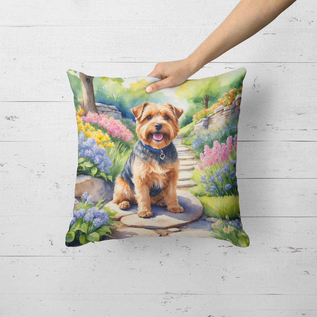 Norfolk Terrier Spring Path Decorative Throw Pillow 18x18 Indoor Outdoor Accent Cushion, Fabric Cover with Insert for Sofa, Bed, Porch & Living Room