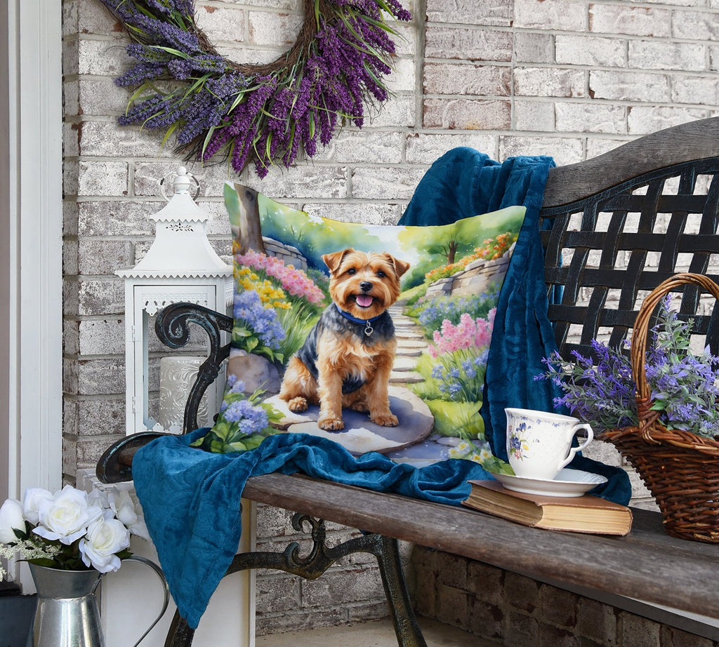 Norfolk Terrier Spring Path Decorative Throw Pillow 18x18 Indoor Outdoor Accent Cushion, Fabric Cover with Insert for Sofa, Bed, Porch & Living Room