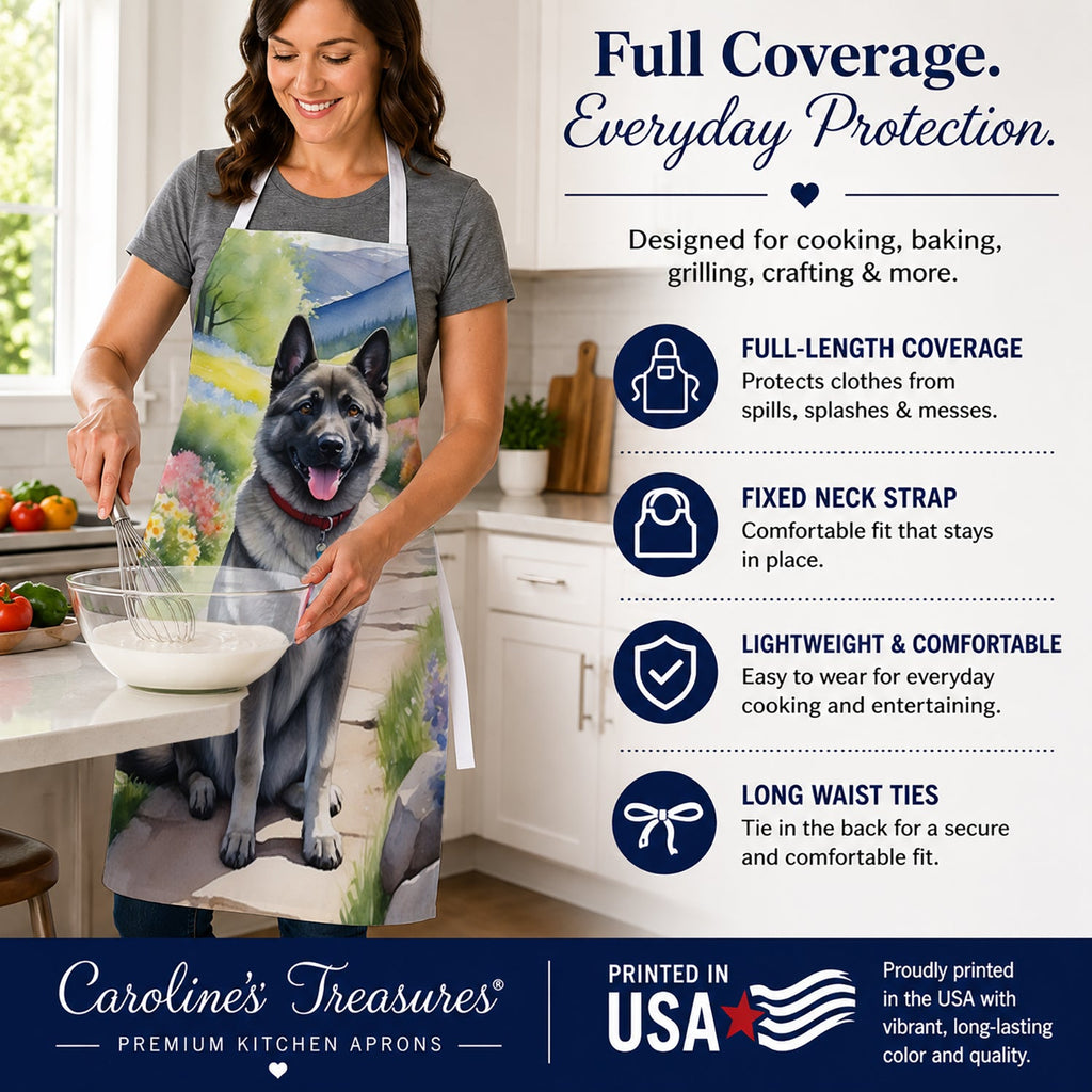 Norwegian Elkhound Spring Path Apron Cooking Kitchen Server Baking Crafts Gardening for Adult Women Men, Unisex, Large, Multicolor