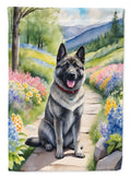 Norwegian Elkhound Spring Path House Flag 28x40 Porch Sleeve Pole Decorative Outside Yard Banner Artwork Wall Hanging, Polyester