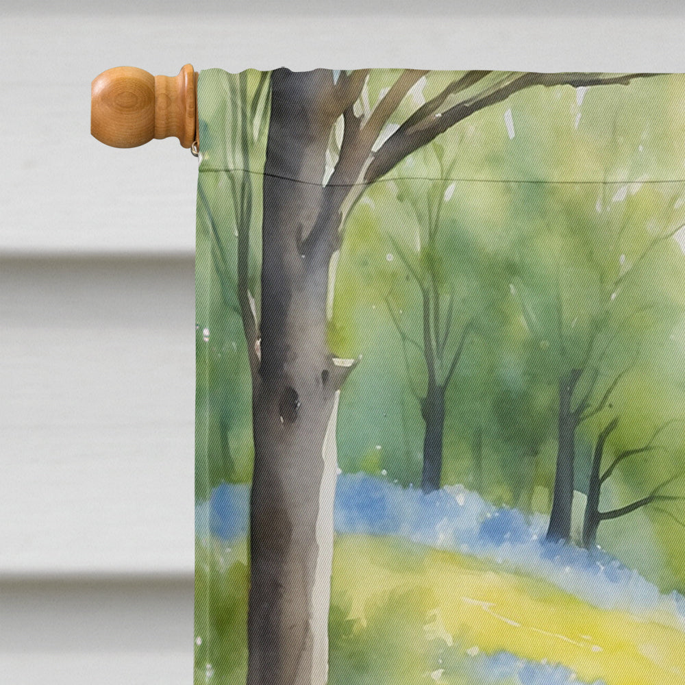 Norwegian Elkhound Spring Path House Flag 28x40 Porch Sleeve Pole Decorative Outside Yard Banner Artwork Wall Hanging, Polyester