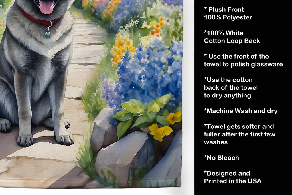 Norwegian Elkhound Spring Path Kitchen Towel Velour Plush Front and Cotton Loop Back Machine Washable