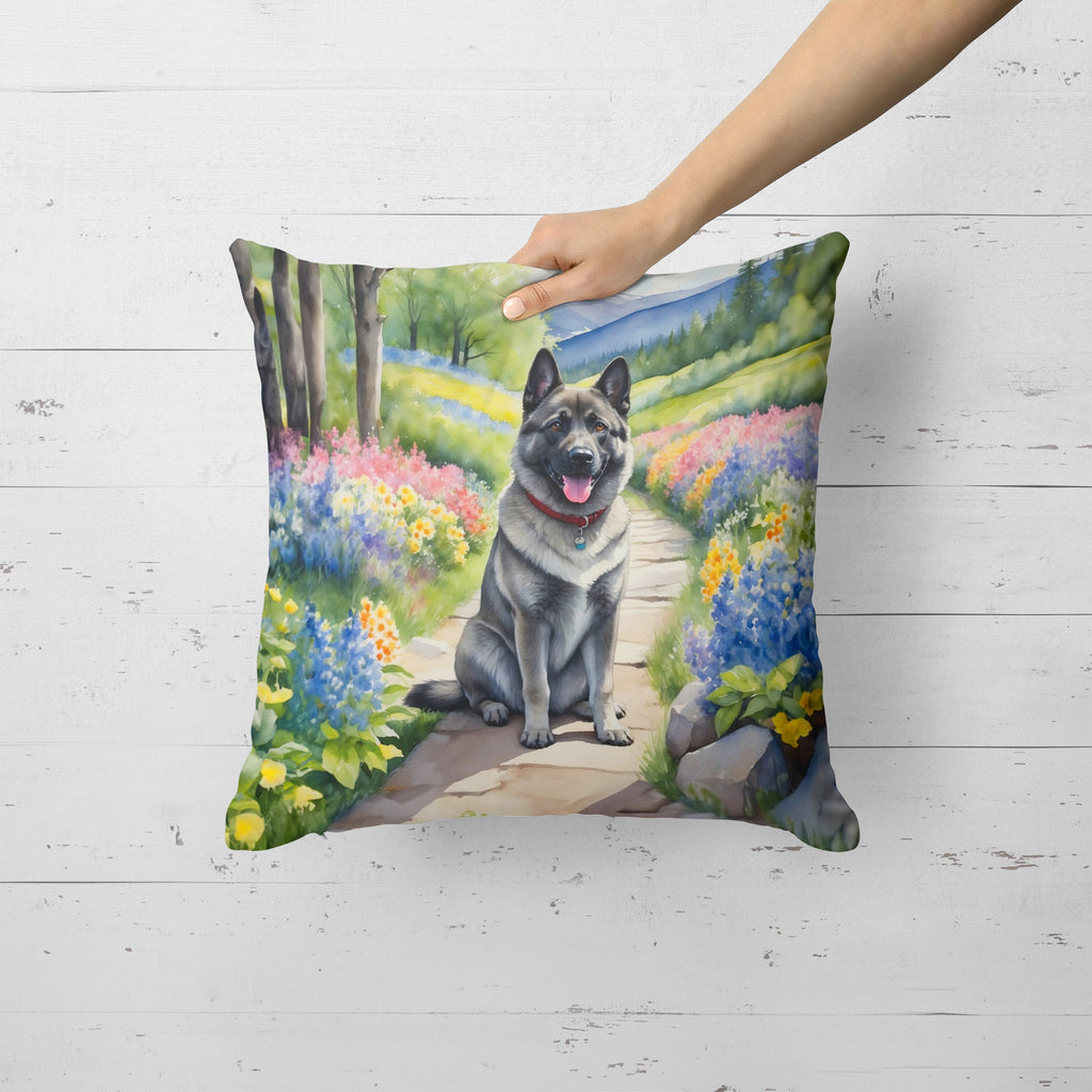 Norwegian Elkhound Spring Path Decorative Throw Pillow 18x18 Indoor Outdoor Accent Cushion, Fabric Cover with Insert for Sofa, Bed, Porch & Living Room
