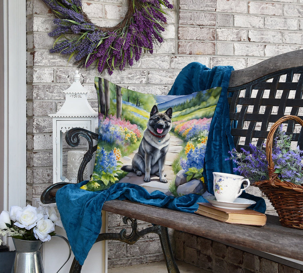 Norwegian Elkhound Spring Path Decorative Throw Pillow 18x18 Indoor Outdoor Accent Cushion, Fabric Cover with Insert for Sofa, Bed, Porch & Living Room