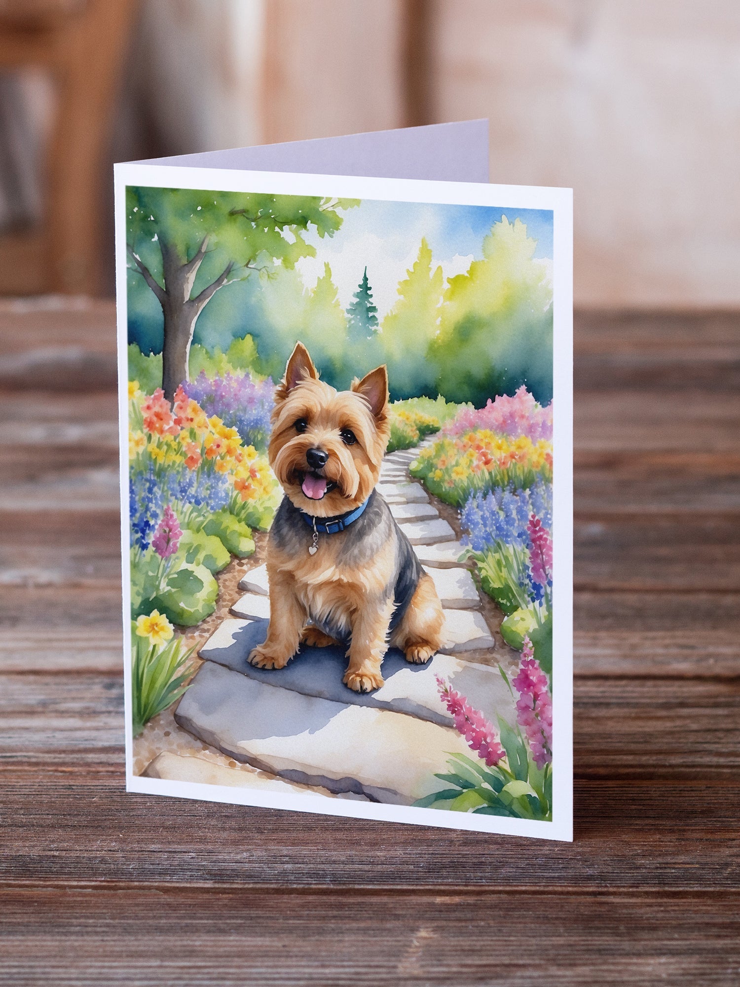 Norwich Terrier Spring Path Greeting Cards Pack of 8 Blank Cards with Envelopes Whimsical A7 Size 5x7