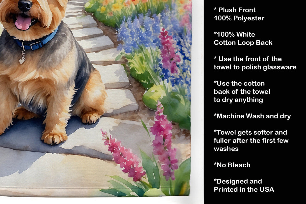 Norwich Terrier Spring Path Kitchen Towel Velour Plush Front and Cotton Loop Back Machine Washable