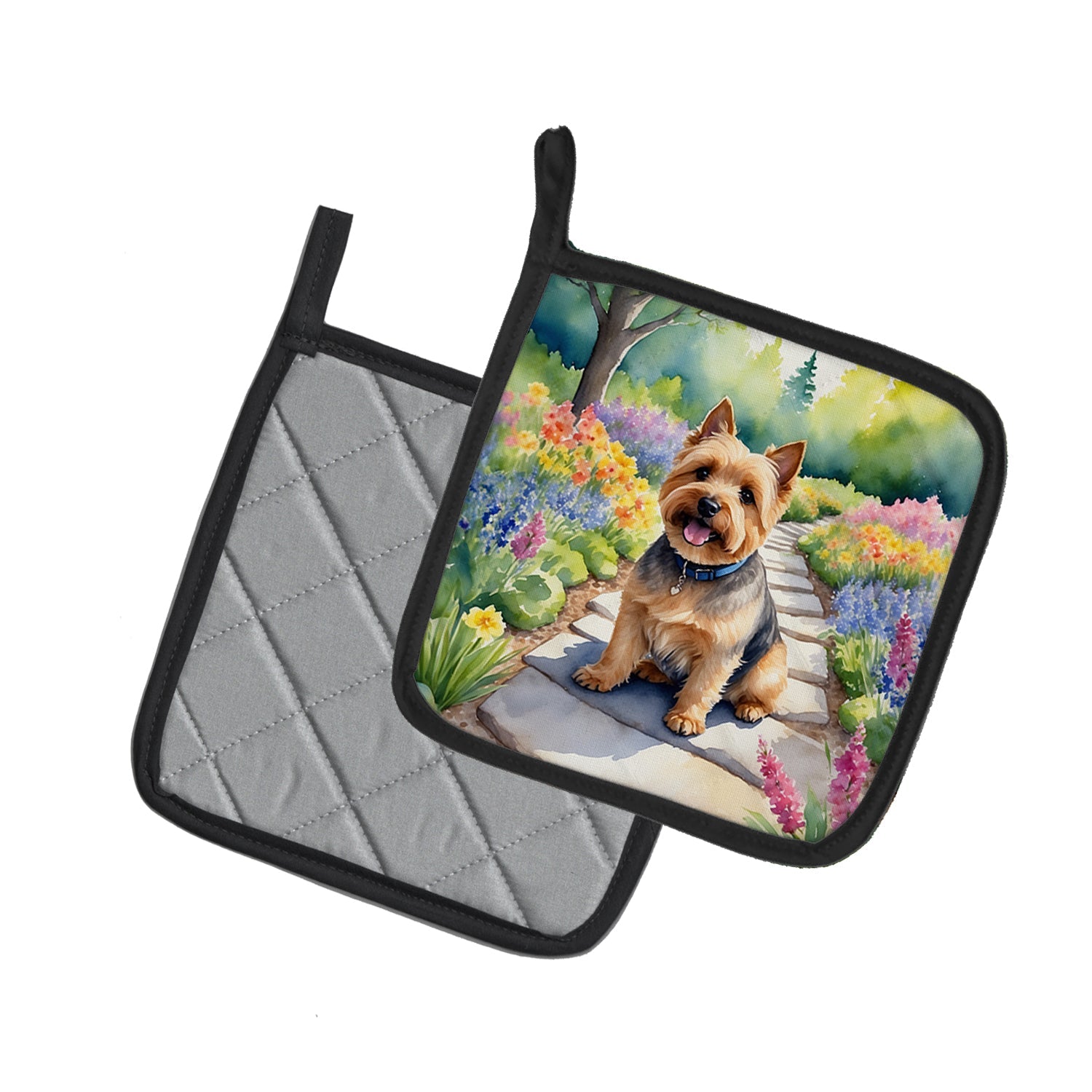 Norwich Terrier Spring Path Pot Holder Set of 2 Heat Resistant Quilted Hot Pads 7.5 x 7.5 Inch, Insulated Kitchen Trivets for Cooking & Baking