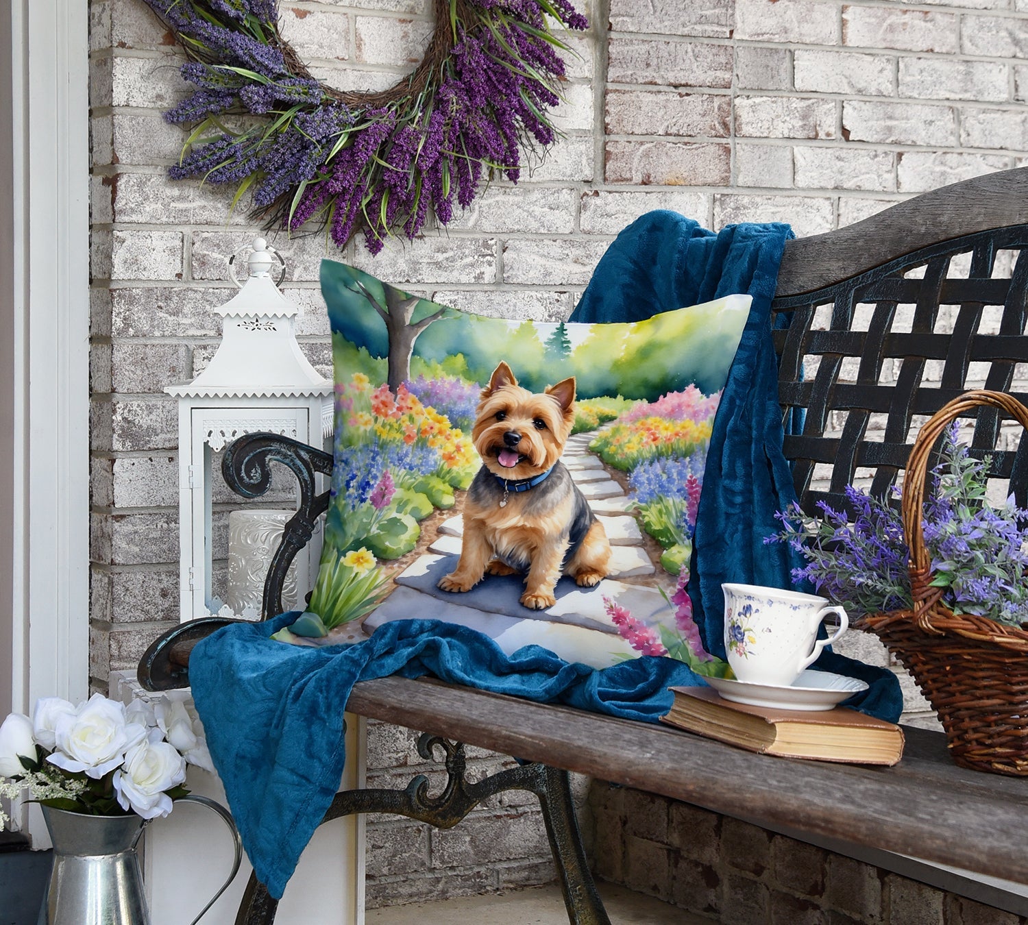 Norwich Terrier Spring Path Decorative Throw Pillow 18x18 Indoor Outdoor Accent Cushion, Fabric Cover with Insert for Sofa, Bed, Porch & Living Room