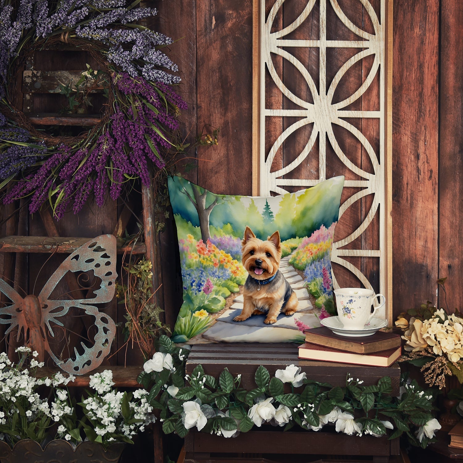 Norwich Terrier Spring Path Decorative Throw Pillow 18x18 Indoor Outdoor Accent Cushion, Fabric Cover with Insert for Sofa, Bed, Porch & Living Room