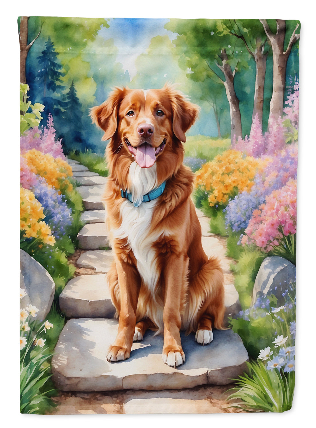 Nova Scotia Duck Tolling Retriever Spring Path House Flag 28x40 Porch Sleeve Pole Decorative Outside Yard Banner Artwork Wall Hanging, Polyester