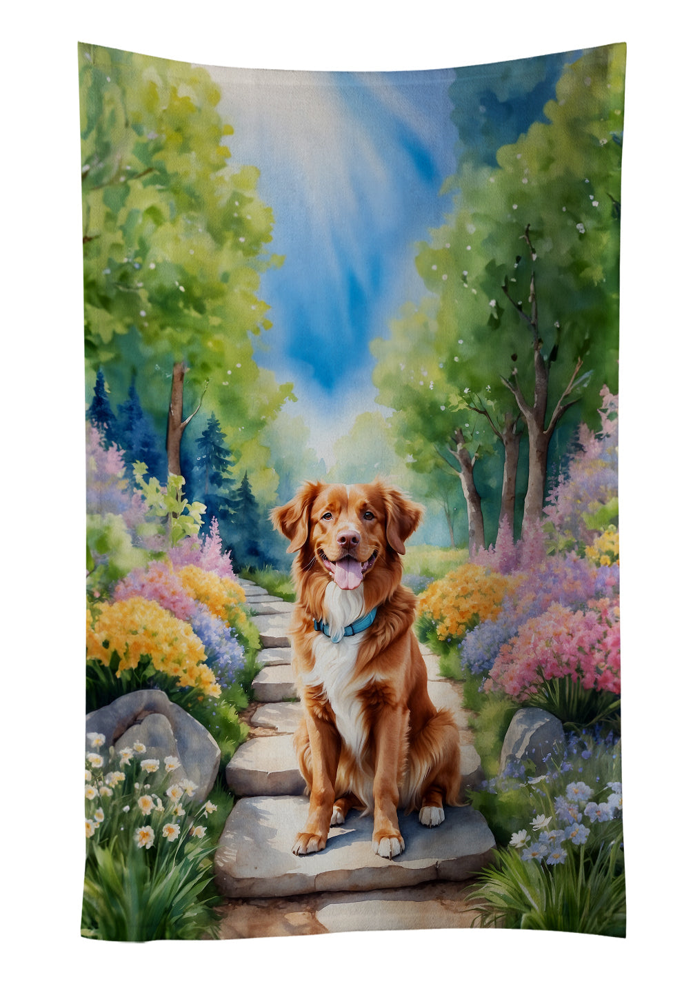 Nova Scotia Duck Tolling Retriever Spring Path Kitchen Towel Velour Plush Front and Cotton Loop Back Machine Washable