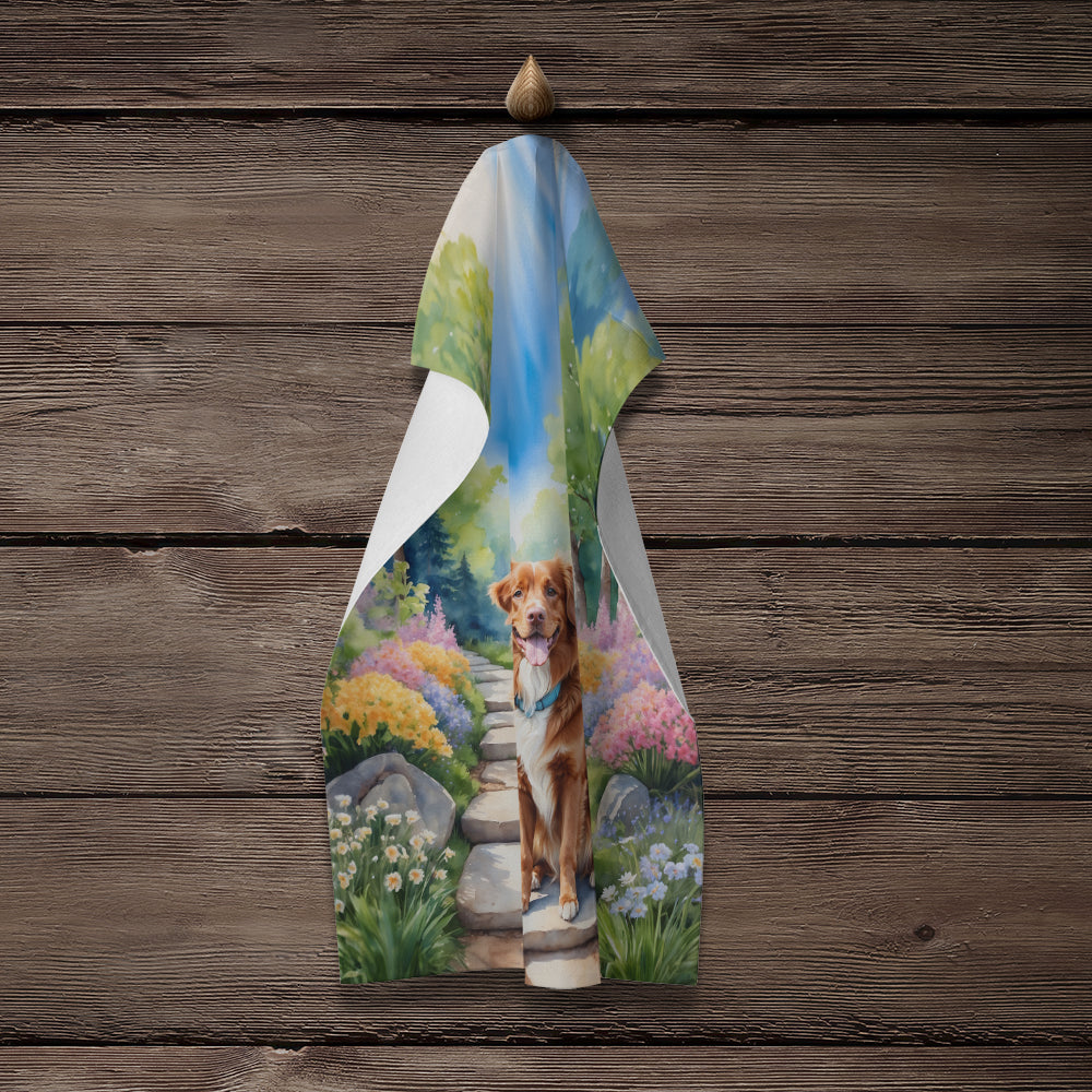 Nova Scotia Duck Tolling Retriever Spring Path Kitchen Towel Velour Plush Front and Cotton Loop Back Machine Washable