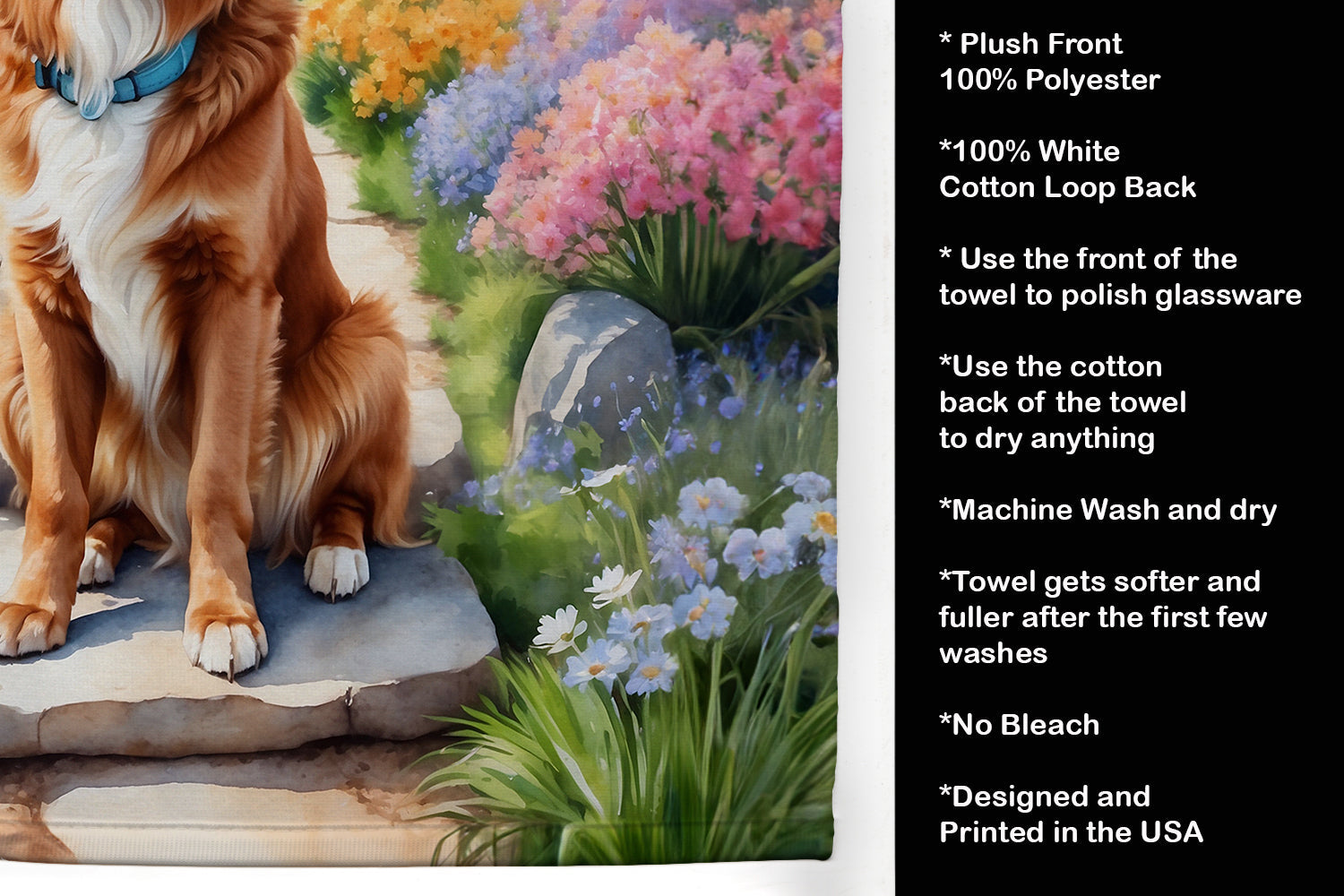 Nova Scotia Duck Tolling Retriever Spring Path Kitchen Towel Velour Plush Front and Cotton Loop Back Machine Washable