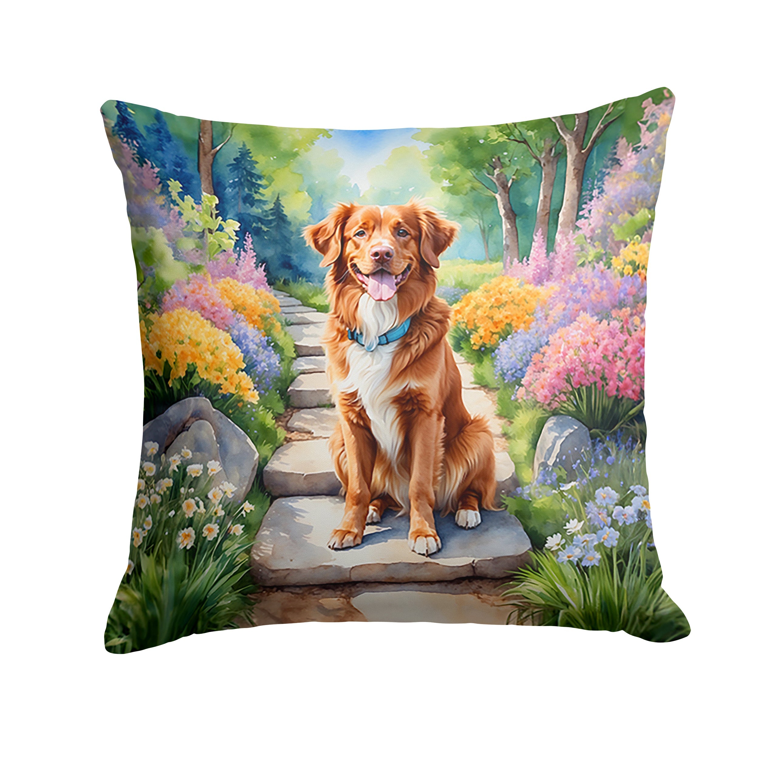 Nova Scotia Duck Tolling Retriever Spring Path Decorative Throw Pillow 18x18 Indoor Outdoor Accent Cushion, Fabric Cover with Insert for Sofa, Bed, Porch & Living Room