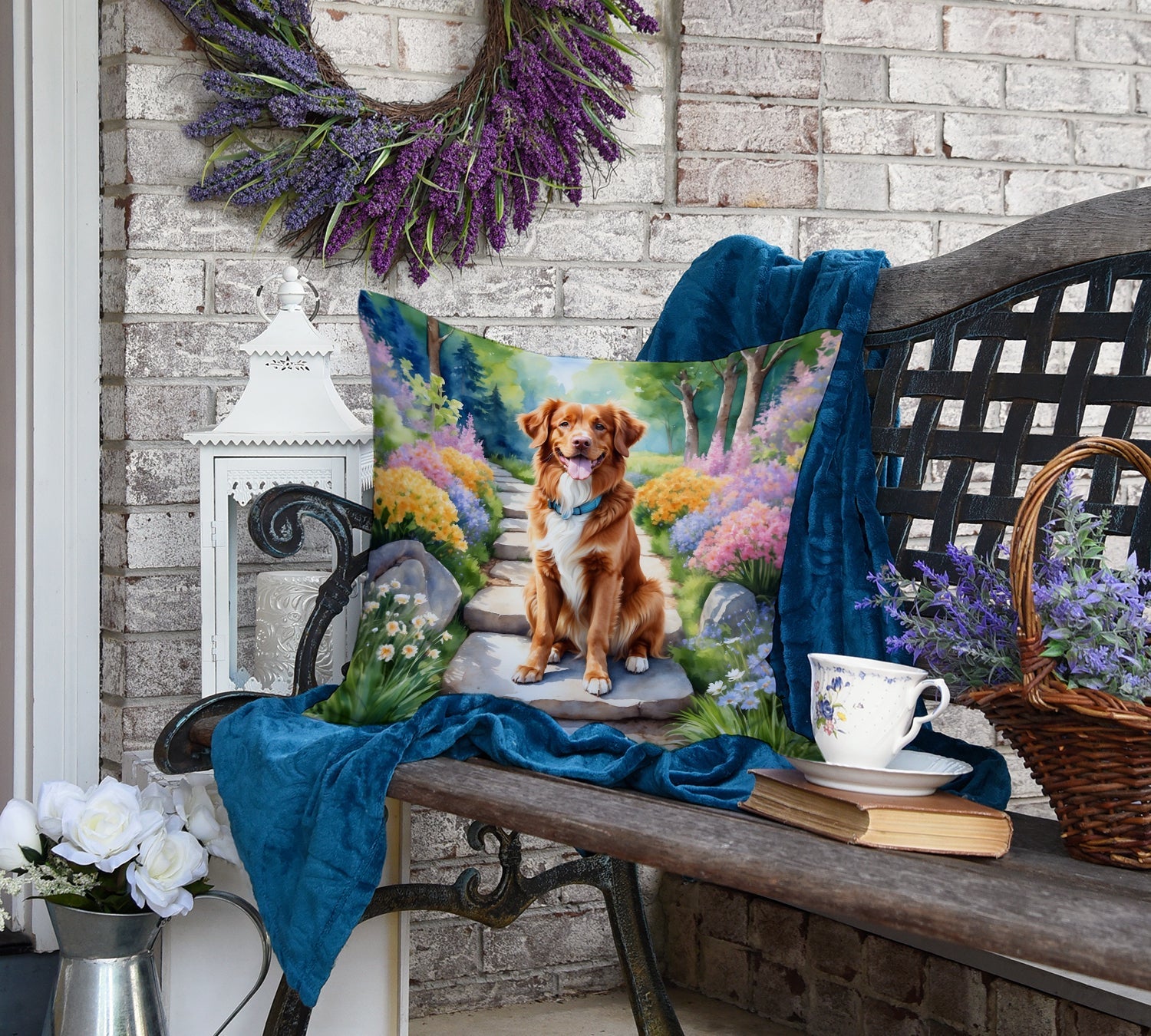 Nova Scotia Duck Tolling Retriever Spring Path Decorative Throw Pillow 18x18 Indoor Outdoor Accent Cushion, Fabric Cover with Insert for Sofa, Bed, Porch & Living Room
