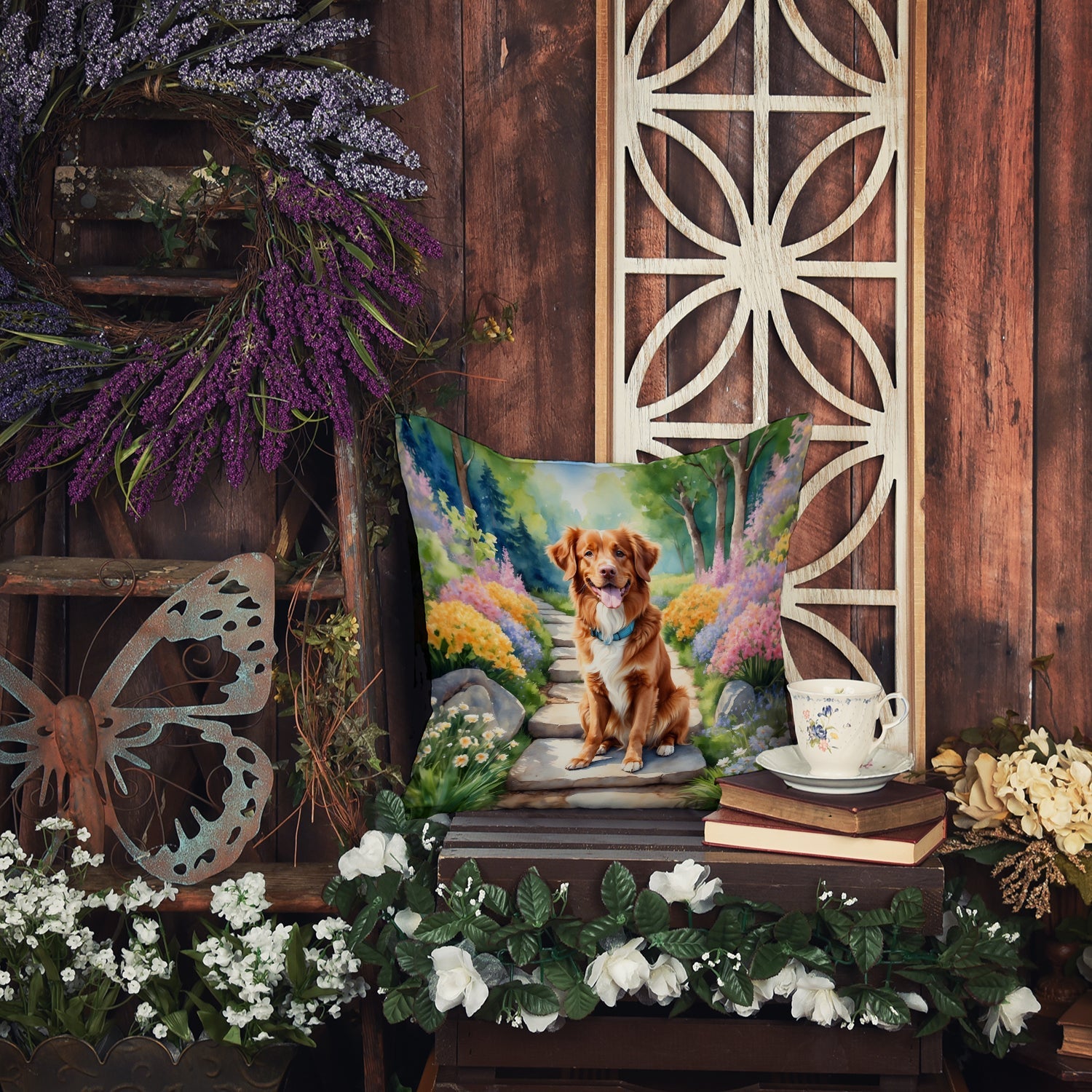 Nova Scotia Duck Tolling Retriever Spring Path Decorative Throw Pillow 18x18 Indoor Outdoor Accent Cushion, Fabric Cover with Insert for Sofa, Bed, Porch & Living Room