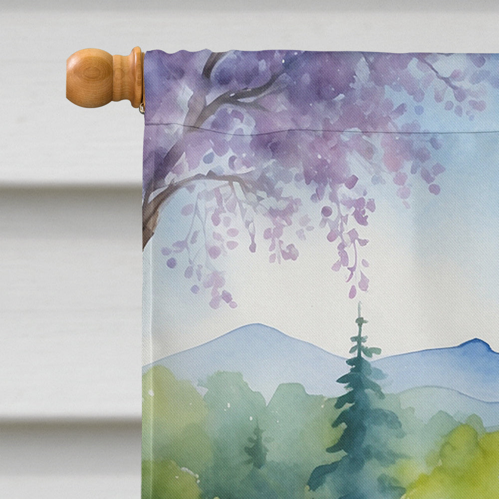 Old English Sheepdog Spring Path House Flag 28x40 Porch Sleeve Pole Decorative Outside Yard Banner Artwork Wall Hanging, Polyester
