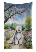 Old English Sheepdog Spring Path Kitchen Towel Velour Plush Front and Cotton Loop Back Machine Washable